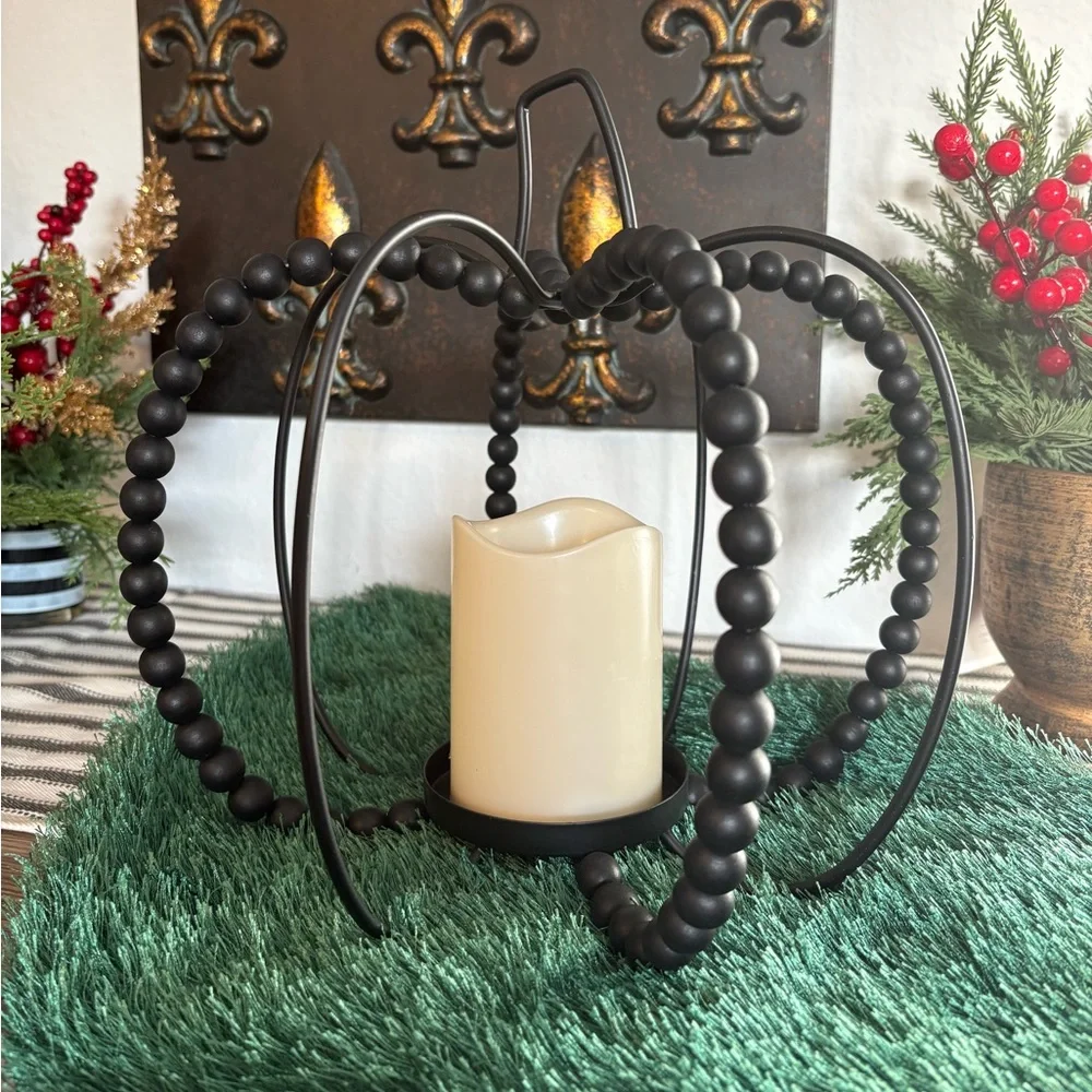 🆕ASHLAND Black Beaded Pumpkin Battery Operated Lantern, OS